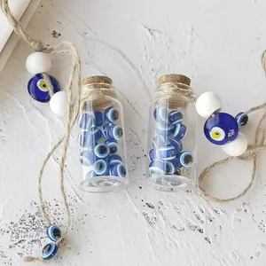 Turkish Evil Eye glass bottle hanging ornaments with cork lids and jute rope decoration