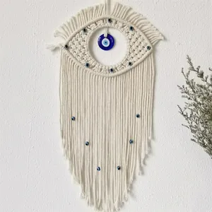 Handmade Bohemian Macrame Evil Eye Wall Hanging Woven Cotton Rope Tassel Tapestry Home Decor Ethnic Wall Art Ornament