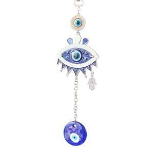 Blue Evil Eye wall hanging with Hamsa hand and glass charm for home decor