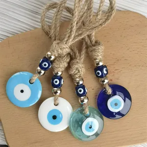Nazar Evil Eye Hanging Ornament Glass Bead Jute Rope Wall Hanging Amulet Protection Home Car Interior Decoration Ethnic Tassel Pendant