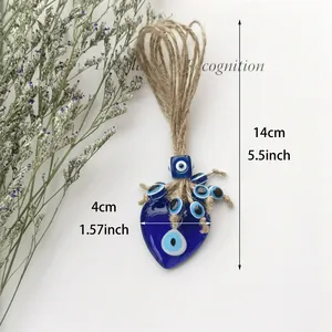 Decorazione da parete occhio blu a forma di cuore fatta a mano con corda di iuta 14cm