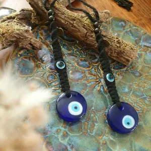 Pendentifs Evil Eye tissés à la main avec breloques en verre bleu pour décoration murale