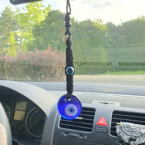 Ornement Suspendu de Voiture Mauvais Œil Tressé à la Main Amulette Nazar en Verre Bleu Décoration Murale Bohème Protection