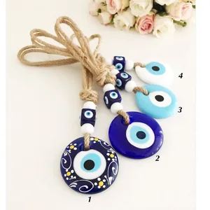 Ciondolo Decorativo Fatto a Mano Malocchio Turco Blu Da Parete Con Corda di Canapa Perline Nazar Amuleto Protezione Casa Auto