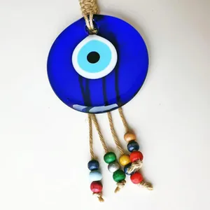 Ciondolo occhio del diavolo in vetro blu con corda di canapa e perle colorate