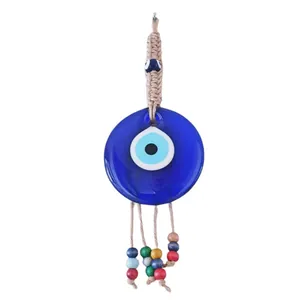 Decorazione da parete con occhio di Allah blu con perline colorate e corda di iuta