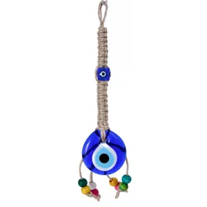 Türkisches Auge Glas Wandbehang mit Hanfseil und bunten Holzperlen Deko Element