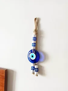 Decorazione da parete con occhio di Allah, perle in vetro blu e corda di canapa