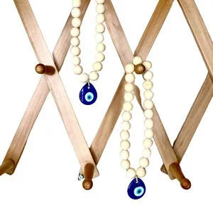 Nordic style evil eye wooden bead wall hanging and car charm set for interior decor