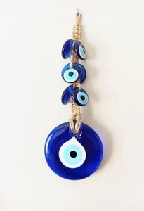Handmade woven hemp rope with Turkish blue evil eye glass wall hanging ornament