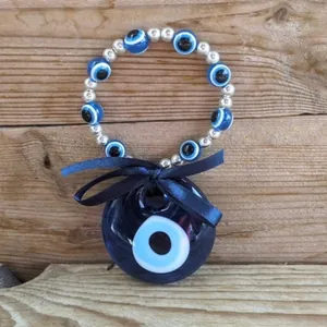 Ornamento Sospeso in Vetro Occhio di Allah Turco Con Fiocco in Raso Ciondolo Protettivo Nazar per Casa Auto Decorazione Parete