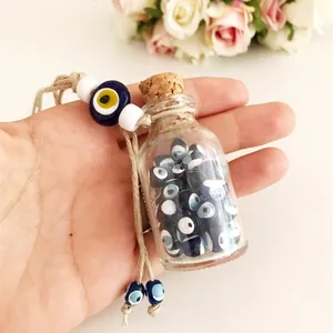 Mini Bottiglia dei Desideri in Vetro Pendaglio Malocchio Con Tappo in Sughero Corda di Canapa Nazar Turco Ornamento Sospeso per Interni Casa Auto Regalo