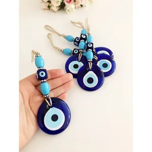 Ciondolo turco Nazar Malocchio in vetro blu con corda di iuta per decorazioni per la casa