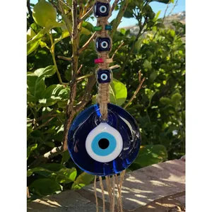 Ornamento Sospeso in Vetro Turco Malocchio Nazar Decorazione da Parete Blu Con Corda di Canapa e Perline Colorate per Casa Auto Ufficio Protezione