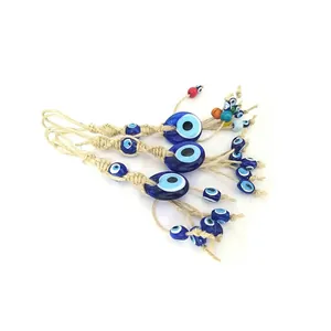 Handmade Evil Eye glass pendants with natural jute rope and colorful beads for wall decor