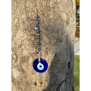 Ciondolo da Parete Turco Malocchio Tessuto a Mano Corda di Canapa Vetro Blu Nazar Boho Decorazione Casa Auto Amuleto
