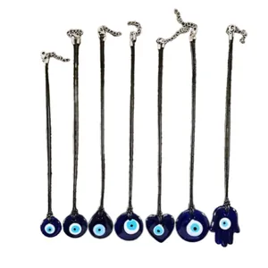 Lot de 7 colliers œil turc avec pendentifs en verre bleu et cordons cirés noirs