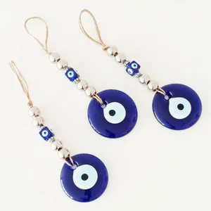 Tre pendenti Evil Eye in vetro turco con perline e cordoncino in juta naturale