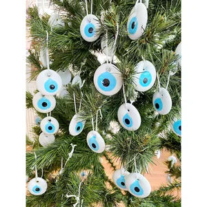 Pendente in Corda di Cotone Fatto a Mano per Albero di Natale Turchia Malocchio in Vetro Blu Nazar Ornamento Decorazione Casa