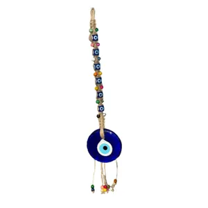 Decorazione da parete Evil Eye boho con corda tessuta a mano e perline amuleto blu vetro
