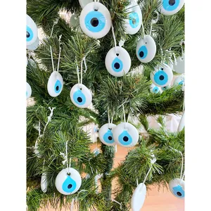 Addobbo per albero di Natale con ciondolo occhio turco in vetro e corda bianca