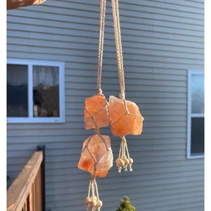 Handmade Woven Himalayan Salt Stone Pendant Natural Raw Crystal Hanging Ornament For Car Rearview Mirror Home Wall Decor Bohemian Style