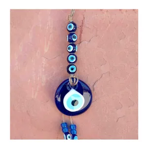 Decorazione da parete occhio turco in vetro blu con corda intrecciata e metallo