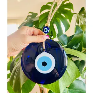 Pendentif en verre œil turc avec perles dorées pour décoration murale et de voiture