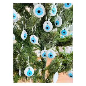 Ornamenti per albero di Natale Evil Eye in corda di cotone con ciondoli in vetro blu