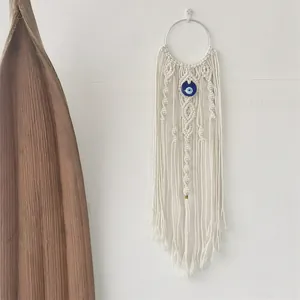 Boho Evil Eye Macrame Wall Hanging Hand Woven Cotton Tassel Dream Catcher Home Decor For Living Room Bedroom Apartment Office