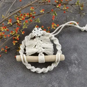 Handmade Macrame Christmas Tree Wall Hanging Ornament with Tassels and Wood Rod