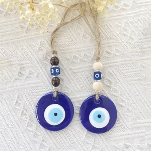 Ornamento da Appendere con Malocchio Turco Fatto a Mano Ciondolo Nazar in Vetro Blu Con Perline di Legno Corda di Canapa Decorazione Casa Boho Protezione Regalo