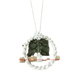 Handmade bohemian woven Christmas tree wall hanging with cotton rope and wood base