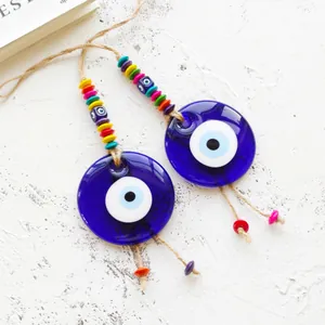 Turkish Evil Eye Nazar Hanging Decoration Large Blue Glass Handmade Woven Wall Decor Ornament For Home Car Protection