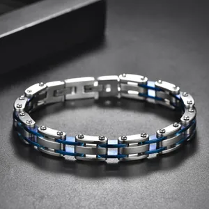 Industriële stijl blauw en zilver roestvrijstalen schakelarmband voor heren met klink