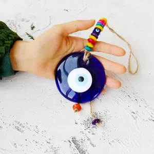Handmade Turkish Evil Eye hanging ornament with colorful beads and jute rope