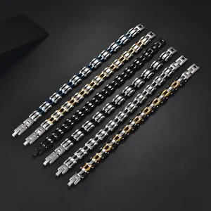 Mode Industriële Roestvrijstalen Kettingarmband Voor Heren Dames Hip Hop Klinknagel Schakel Sieraden Vouwsluiting Stoer Accessoire