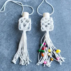 Handmade macrame car perfume bottle pendants with colorful wood beads and cotton tassels