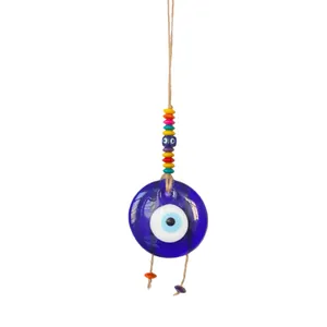 Handmade Evil Eye wall hanging with colorful beads and natural jute rope decor