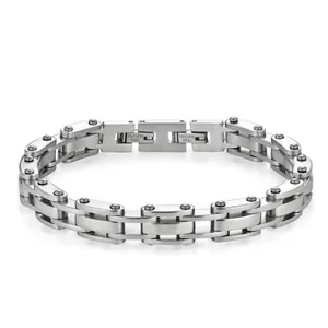 Heren industriële roestvrijstalen schakelarmband met een geborstelde zilveren afwerking