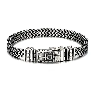 Vintage Edelstahl Geflochtenes Kettenarmband Für Herren Hip Hop Biker Schmuck Mit Ankh Kreuz Symbol Geschenk