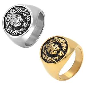 Retro Lion Head Stainless Steel Ring For Men Lion King Animal Embossed Signet Ring Gold Silver Punk Jewelry Finger Gift