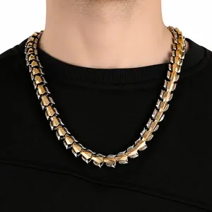 Men's heavy dragon scale stainless steel chain necklace in gold and silver tone finish