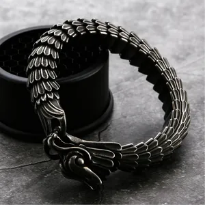 Vintage stainless steel dragon scale bracelet with detailed dragon head clasp