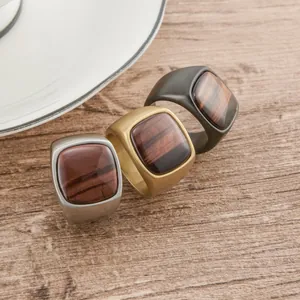 Anillos retro de acero inoxidable con ojo de tigre cuadrado en plata, oro y acabado negro