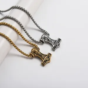 Vintage Stainless Steel Thor's Hammer Mjolnir Pendant Necklace Norse Viking Celtic Knot Ram Head Rock Punk Men's Jewelry