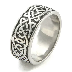 Bague vintage en acier inoxydable avec motifs de nœuds celtiques et finition rétro