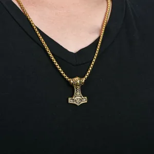 Men's vintage golden Mjölnir hammer pendant with intricate Nordic Celtic knots