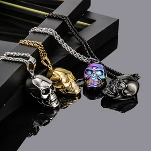 Gotische Totenkopf-Anhänger aus Edelstahl in Silber, Gold, Regenbogen und Schwarz