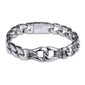 Men's Link Bracelet 316L Stainless Steel Engraved Totem Vintage Punk Style Mirror Polished Jewelry
